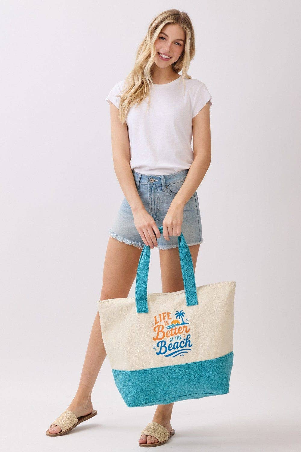 MB0346 Palm Tree Life Is Better At The Beach Terry Tote Bag - The Country Rabbit Gifts & Décor