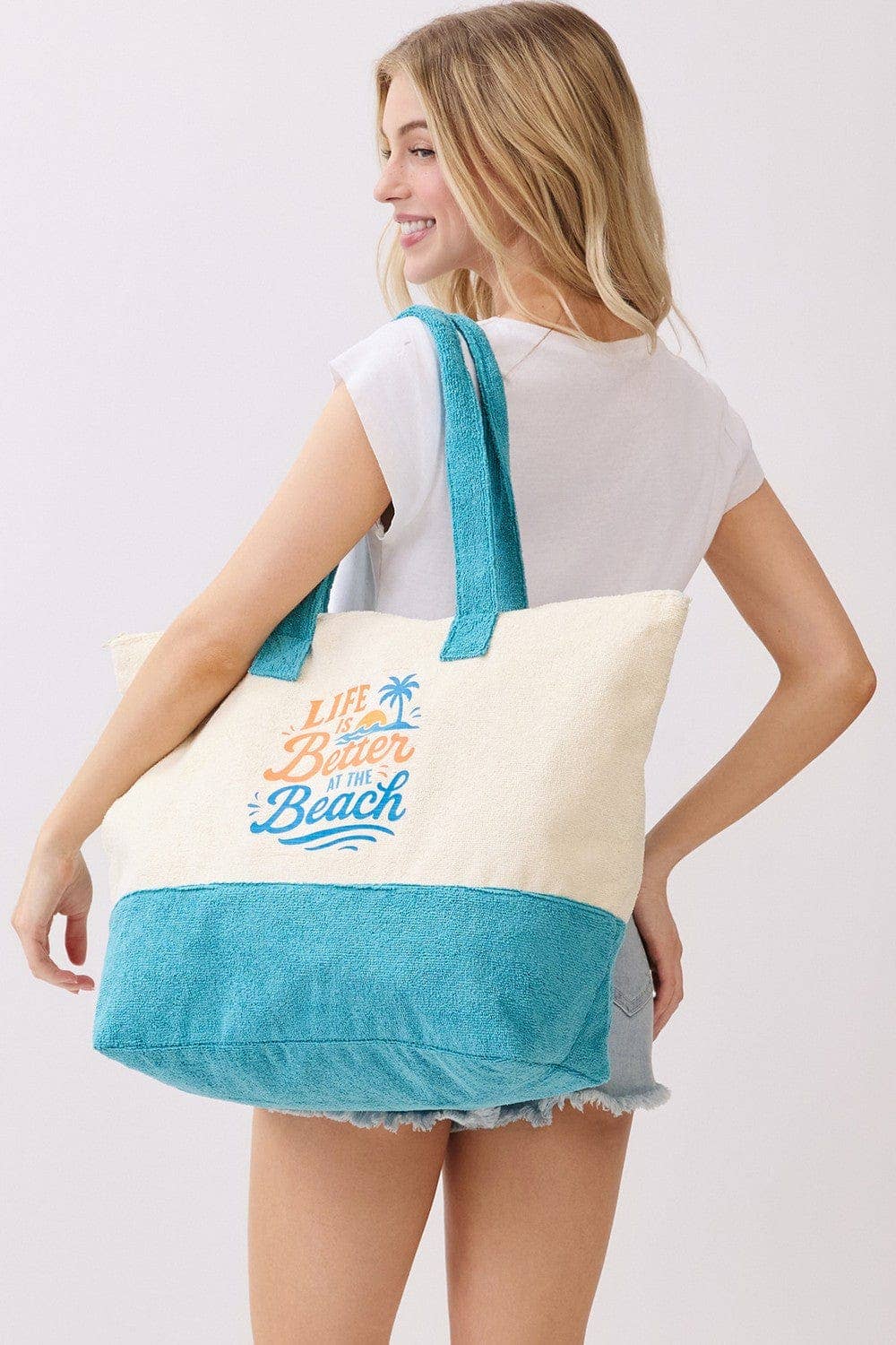 MB0346 Palm Tree Life Is Better At The Beach Terry Tote Bag - The Country Rabbit Gifts & Décor