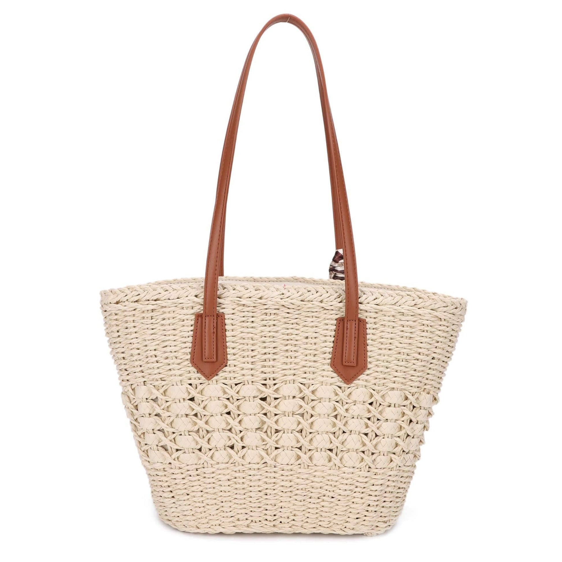 MIM - 26003 Penelope Straw Tote Bag With Scarf - The Country Rabbit Gifts & Décor