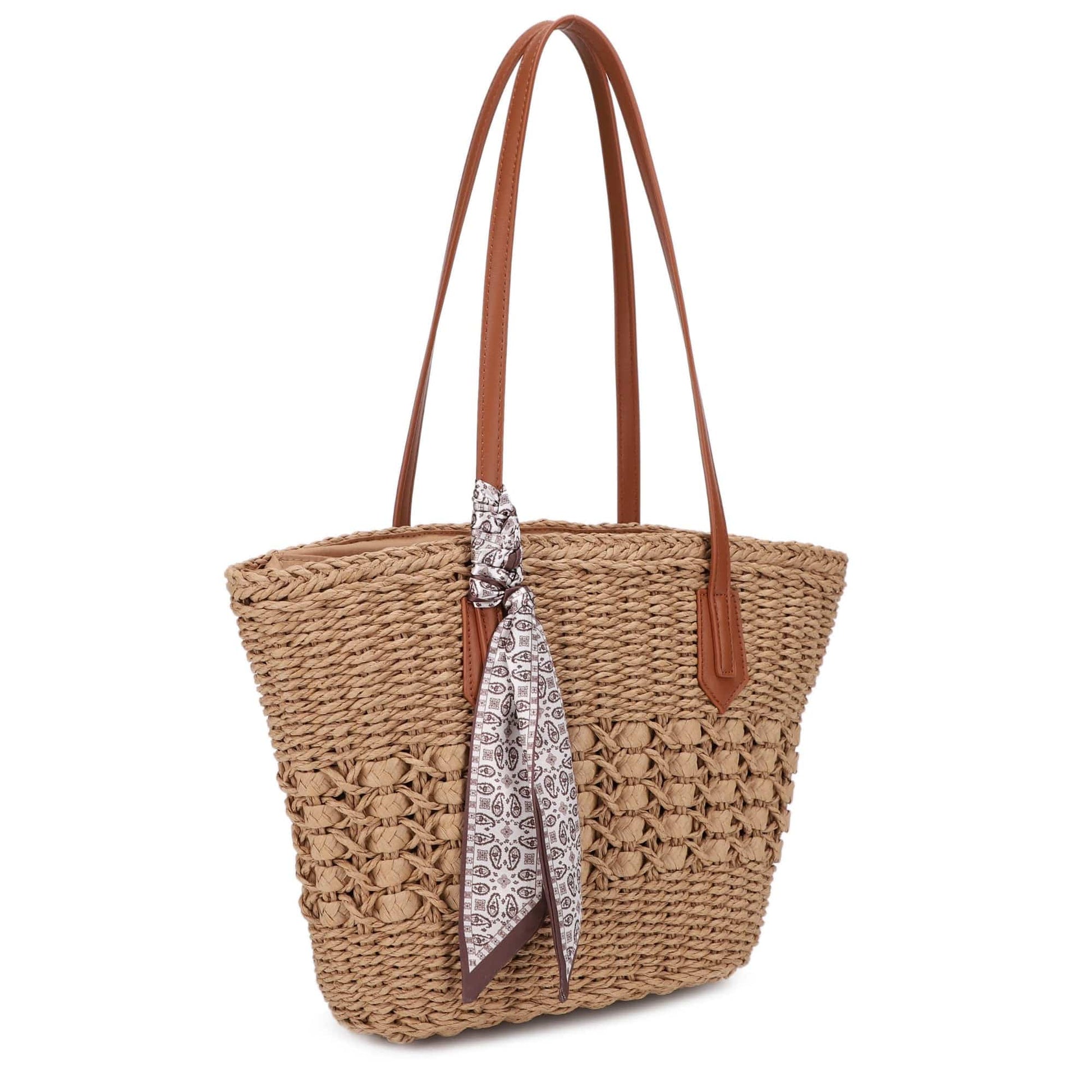 MIM - 26003 Penelope Straw Tote Bag With Scarf - The Country Rabbit Gifts & Décor