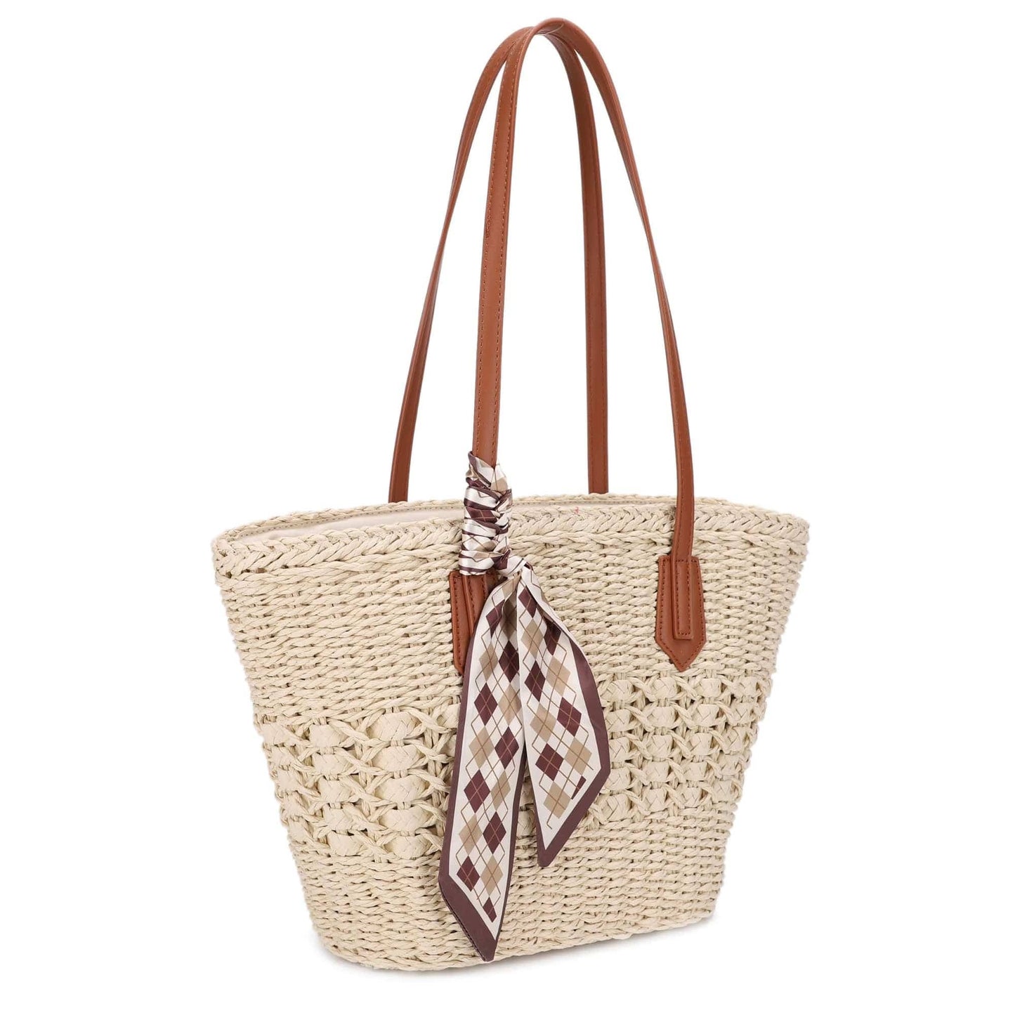 MIM - 26003 Penelope Straw Tote Bag With Scarf - The Country Rabbit Gifts & Décor