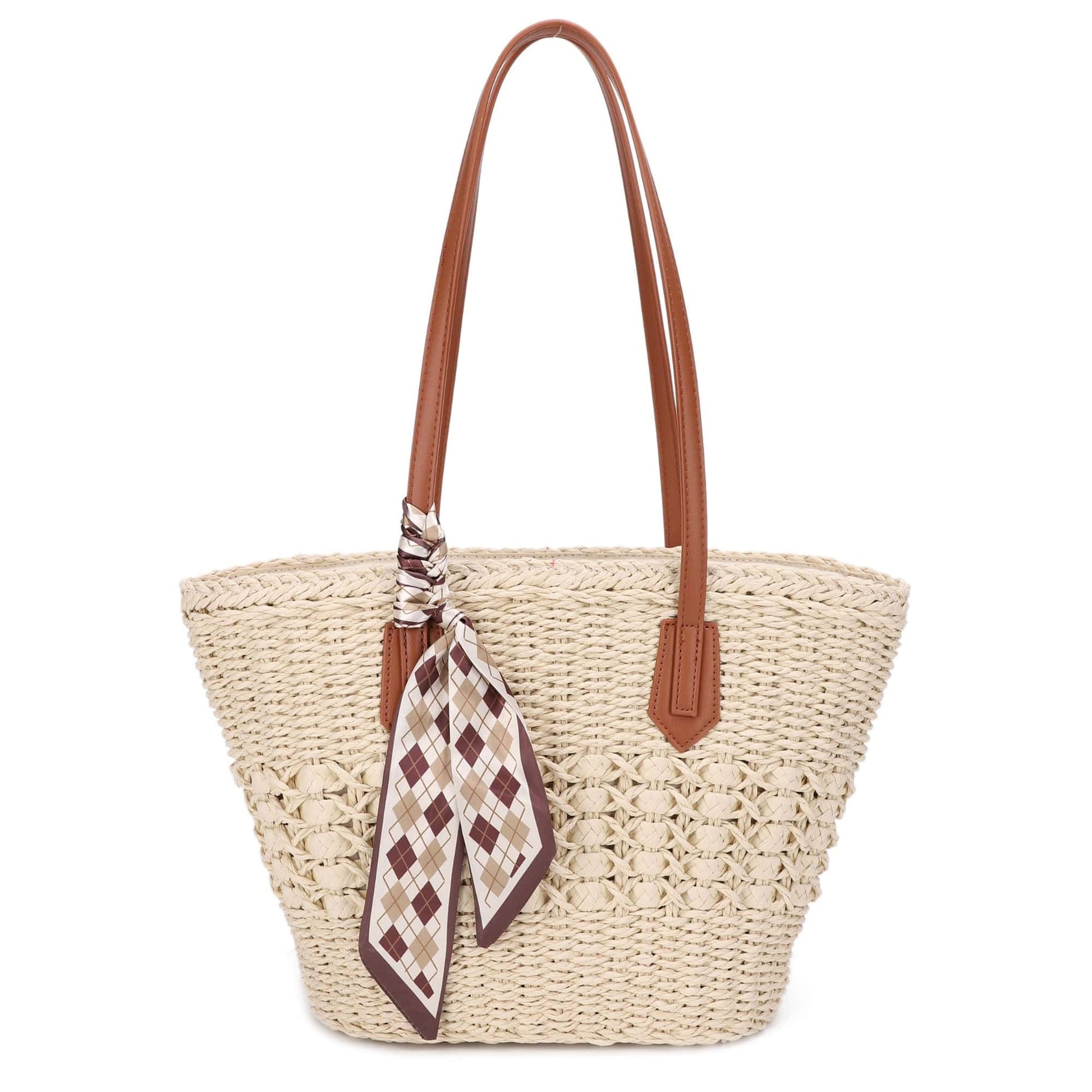 MIM - 26003 Penelope Straw Tote Bag With Scarf - The Country Rabbit Gifts & Décor