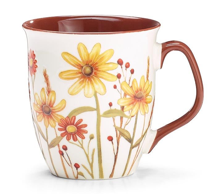 Mug Fall Daisies with Brown Interior and Handle - The Country Rabbit Gifts & Décor