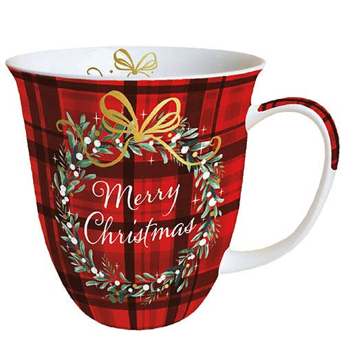 Mug Fine Bone China Christmas Plaid RED 400 ml - The Country Rabbit Gifts & Décor