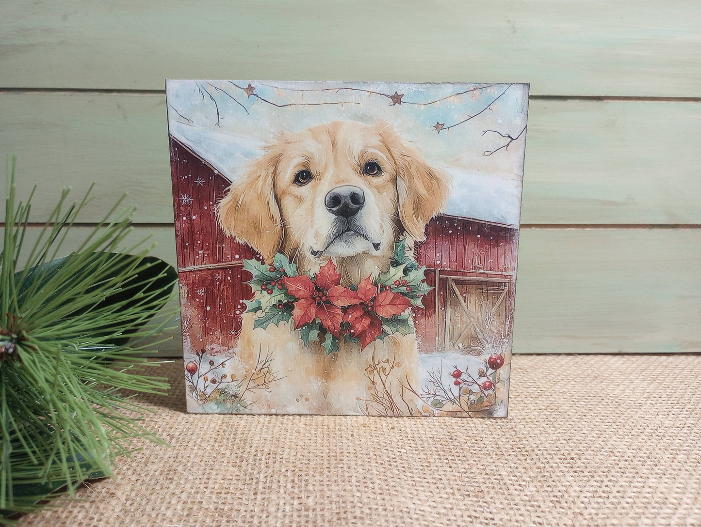 Olde Red Barn - Dog Wood Block Sign - Goldie - The Country Rabbit Gifts & Décor