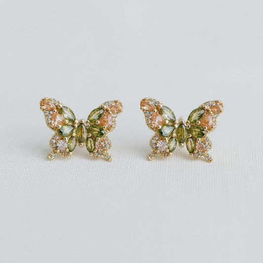 Olive Green Cubic Zirconia Butterfly Earrings - The Country Rabbit Gifts & Décor