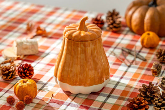 Orange Pumpkin Figural Reactive Glaze Jar Silicone Seal Lid - The Country Rabbit Gifts & Décor