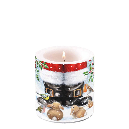 Pillar Candle Small Looking Up to Santa Design - The Country Rabbit Gifts & Décor