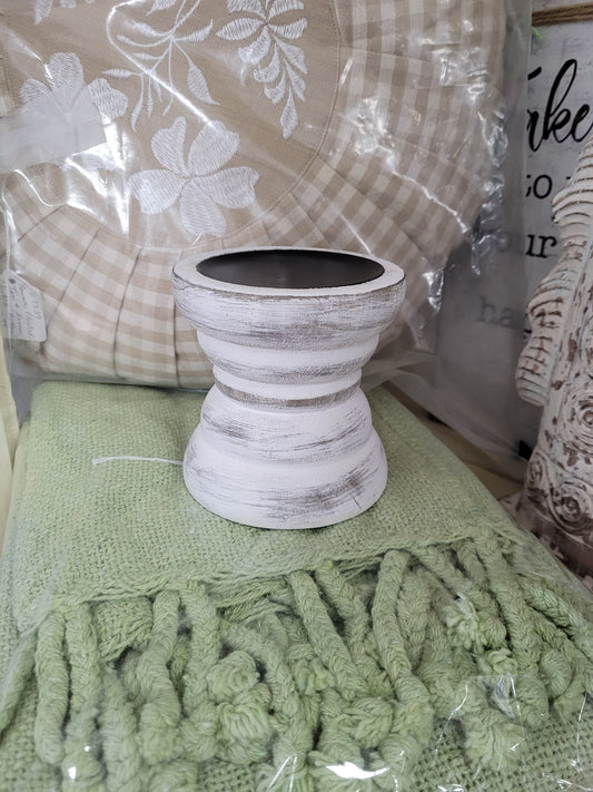 A329  Wood Pillar Candle Holder | 4" Round | White