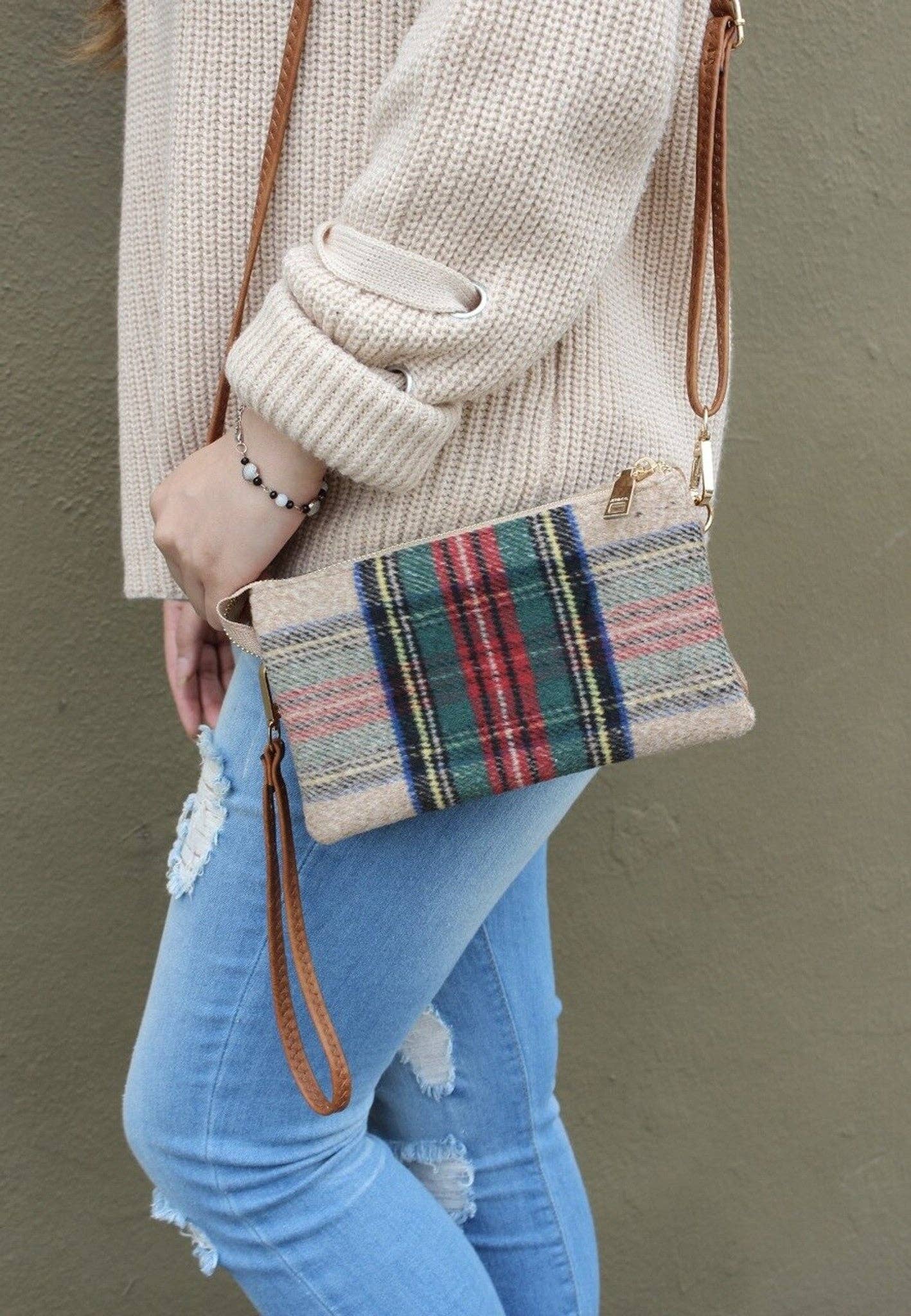 Plaid 3 Compartment Crossbody Bag - The Country Rabbit Gifts & Décor