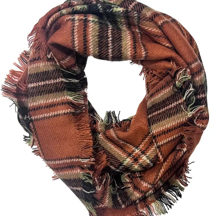 Plaid Infinity Scarf with Frayed Edging - The Country Rabbit Gifts & Décor