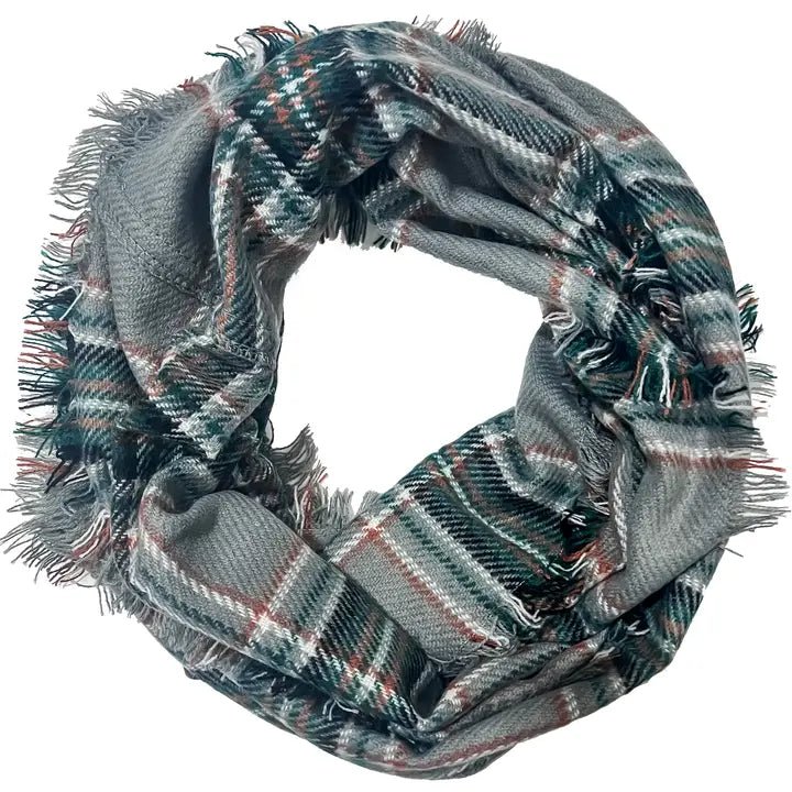 Plaid Infinity Scarf with Frayed Edging - The Country Rabbit Gifts & Décor