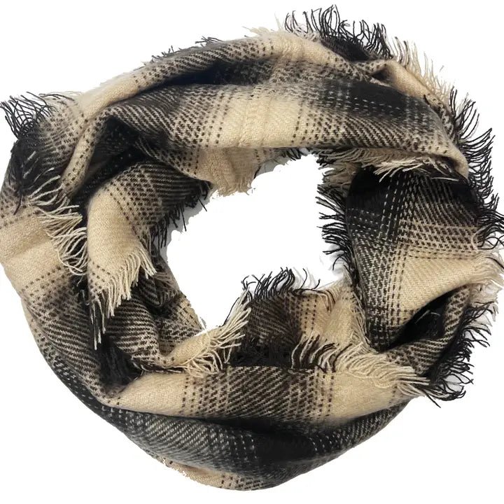 Plaid Infinity Scarf with Frayed Edging - The Country Rabbit Gifts & Décor