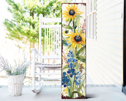 A160 Porch Sign - 36-Inch - Watercolor Wildflowers - Wood