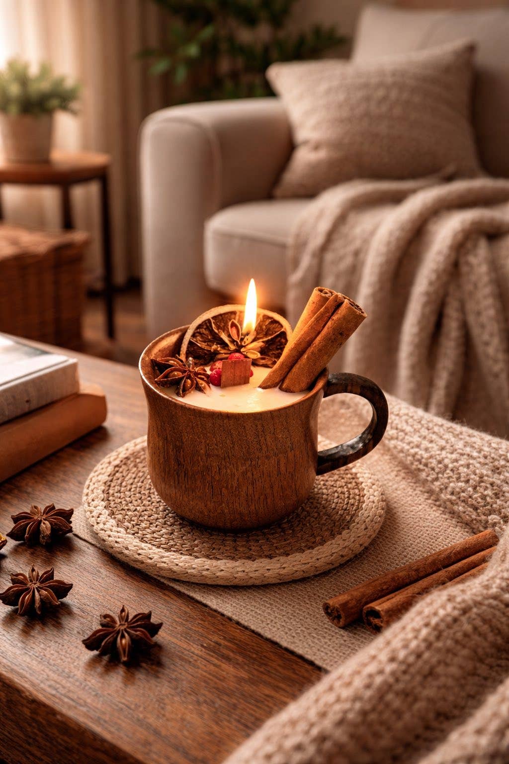 Pumpkin Spice or Vanilla Candle in Wooden Mug | Autumn Decor Soy Candle - The Country Rabbit Gifts & Décor