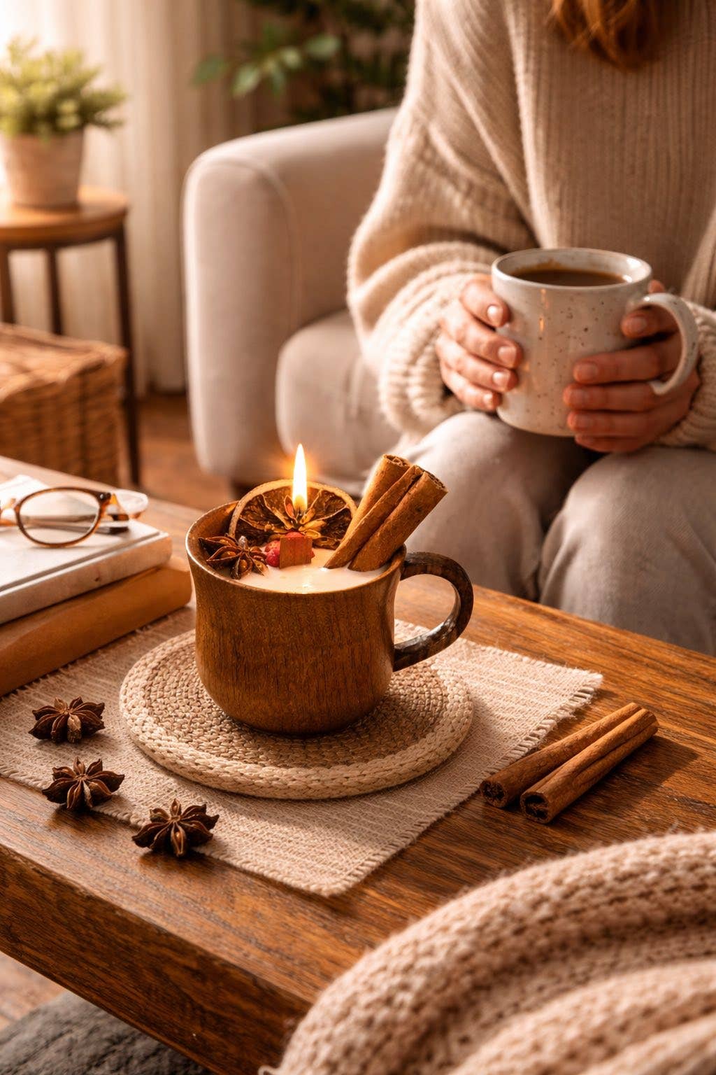 Pumpkin Spice or Vanilla Candle in Wooden Mug | Autumn Decor Soy Candle - The Country Rabbit Gifts & Décor