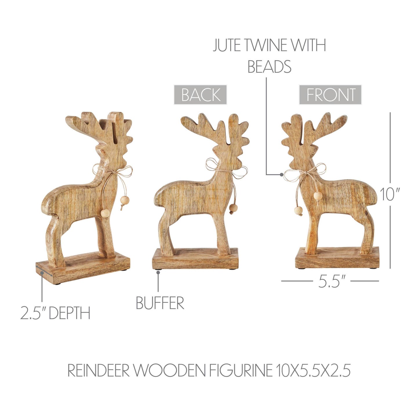 Reindeer Wooden Figurine 10x5.5x2.5 - The Country Rabbit Gifts & Décor