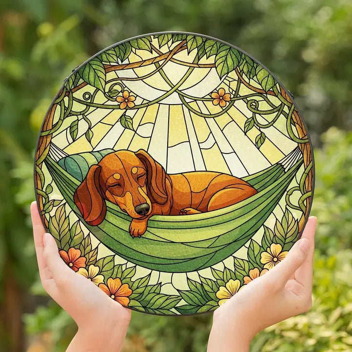 Relaxing Dachshund Puppy Stained Glass Suncatcher - The Country Rabbit Gifts & Décor