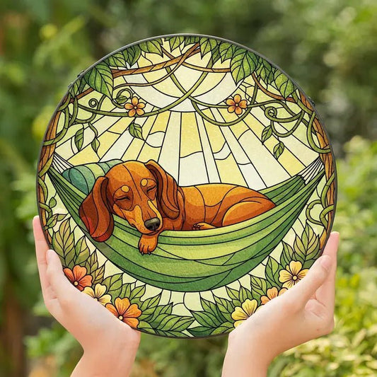 Relaxing Dachshund Puppy Stained Glass Suncatcher - The Country Rabbit Gifts & Décor