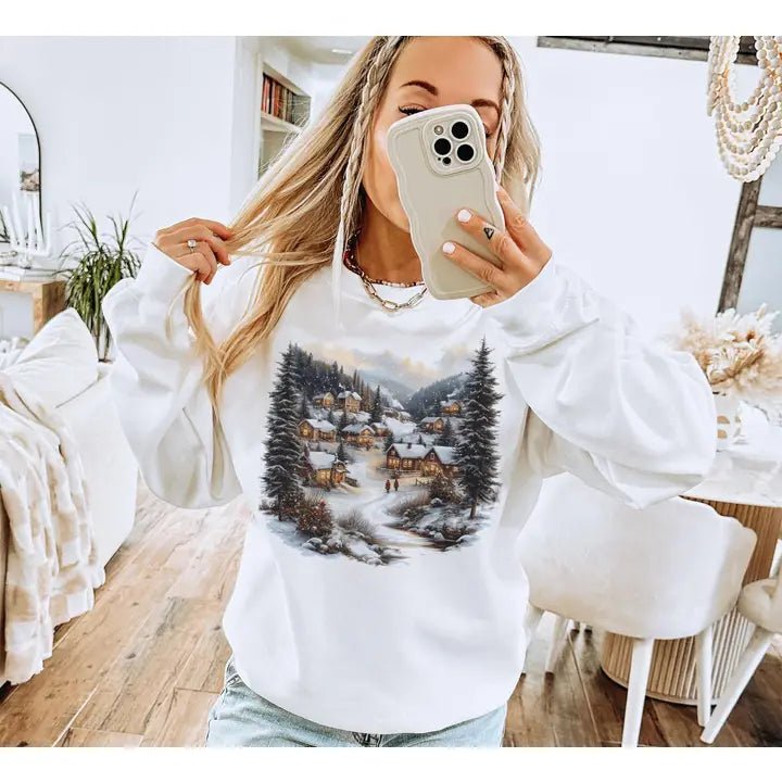 Retro Christmas Winter Village Sweatshirt - The Country Rabbit Gifts & Décor