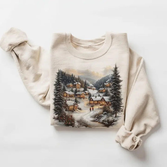 Retro Christmas Winter Village Sweatshirt - The Country Rabbit Gifts & Décor