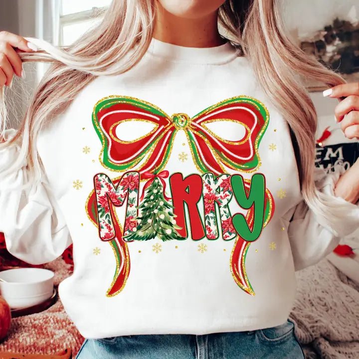 Retro Merry Bow Christmas Sweatshirt - The Country Rabbit Gifts & Décor