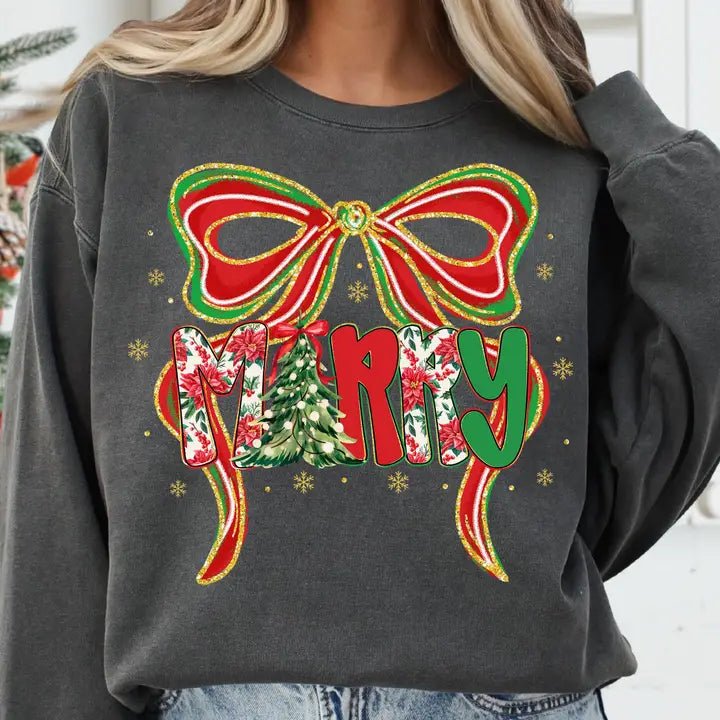Retro Merry Bow Christmas Sweatshirt - The Country Rabbit Gifts & Décor