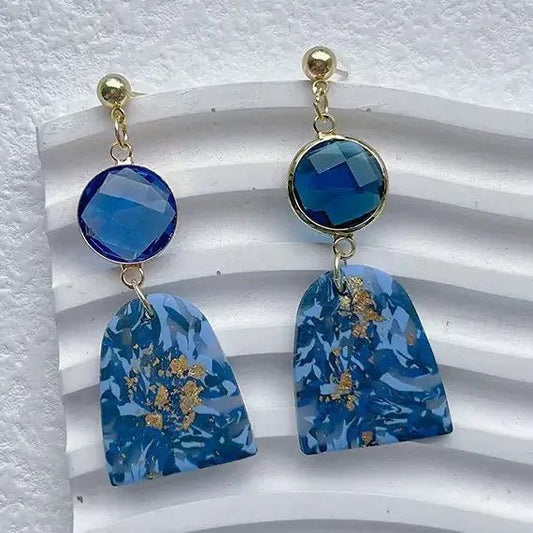Royal Blue Drop and Dangle Earrings with Gold Flake - The Country Rabbit Gifts & Décor
