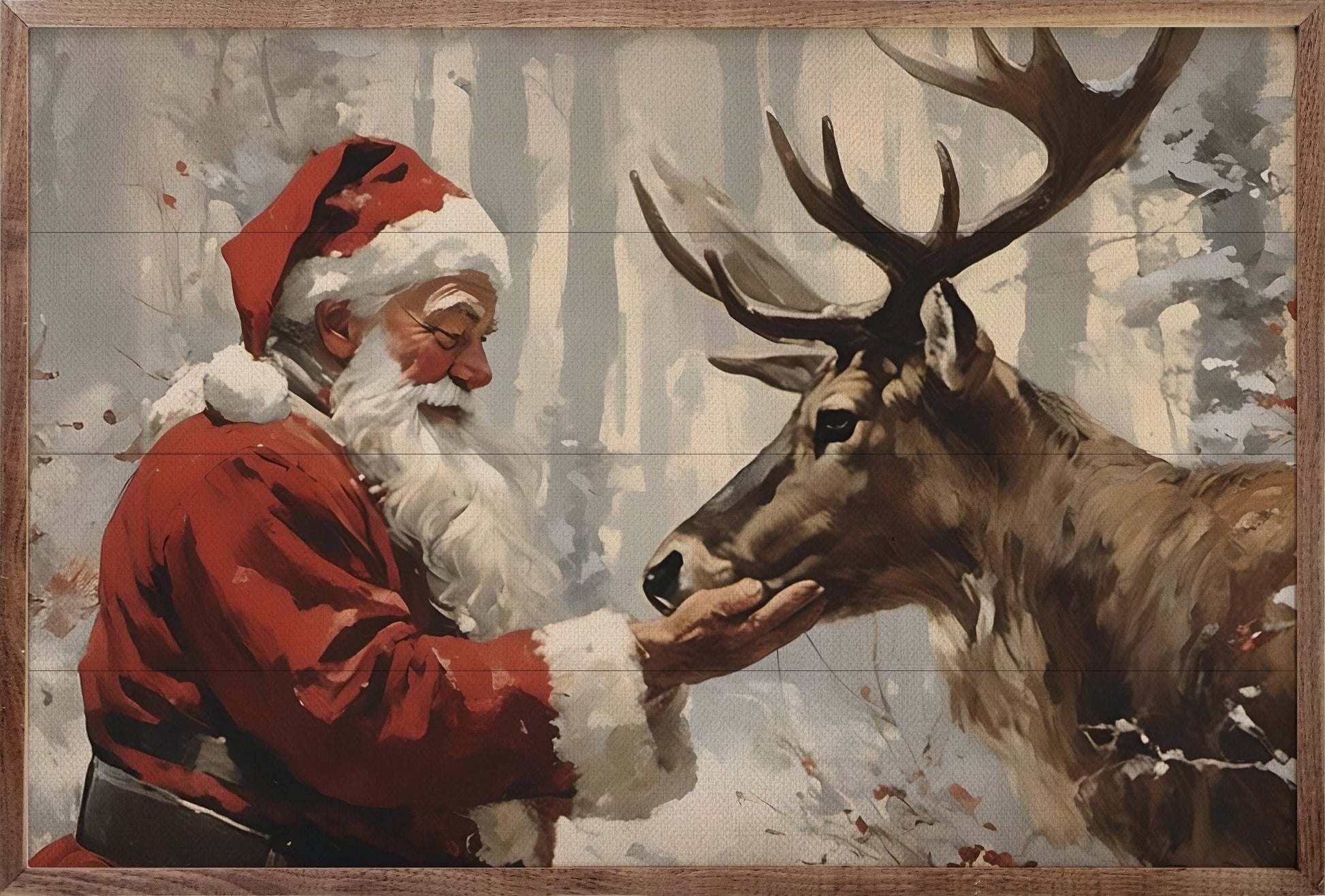 Santa Claus with Reindeer Wall Artwork - The Country Rabbit Gifts & Décor