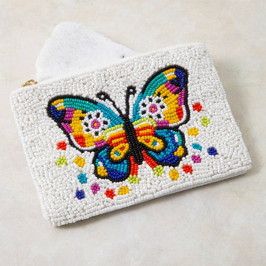 Seed Beaded Rainbow Butterfly Coin Purse - The Country Rabbit Gifts & Décor