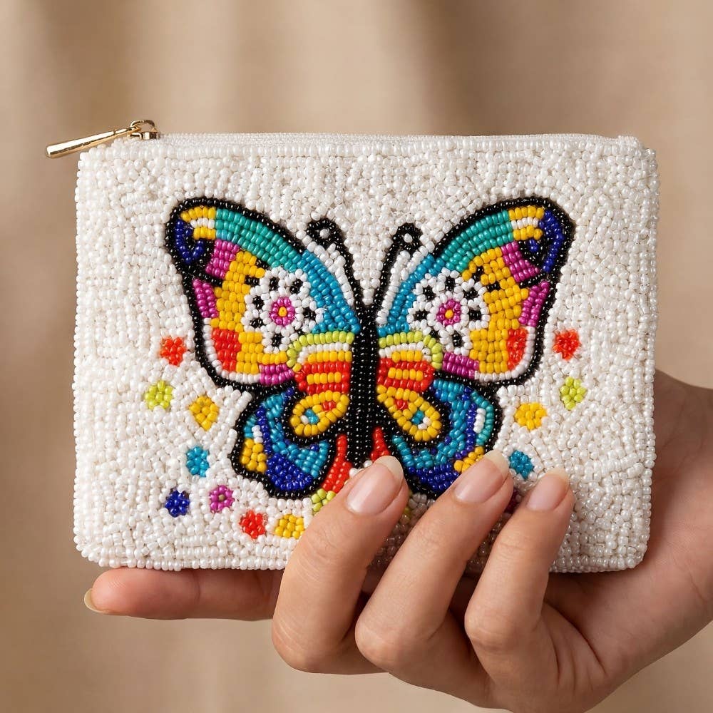 Seed Beaded Rainbow Butterfly Coin Purse - The Country Rabbit Gifts & Décor