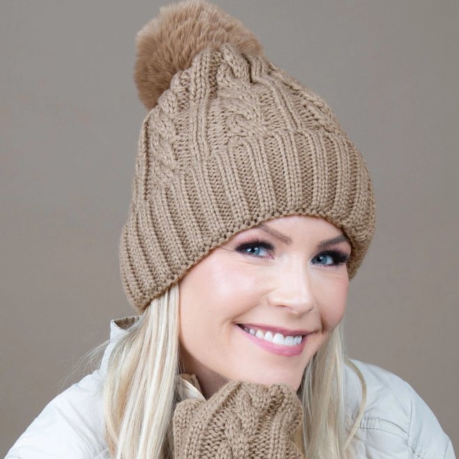 Sierra Cable Knit Pom Lined Beanie Hat - The Country Rabbit Gifts & Décor