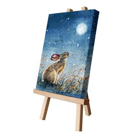 Small Canvas Wall Art Starry Night Sky with Rabbit in the Moonlight (6"x8") - The Country Rabbit Gifts & Décor