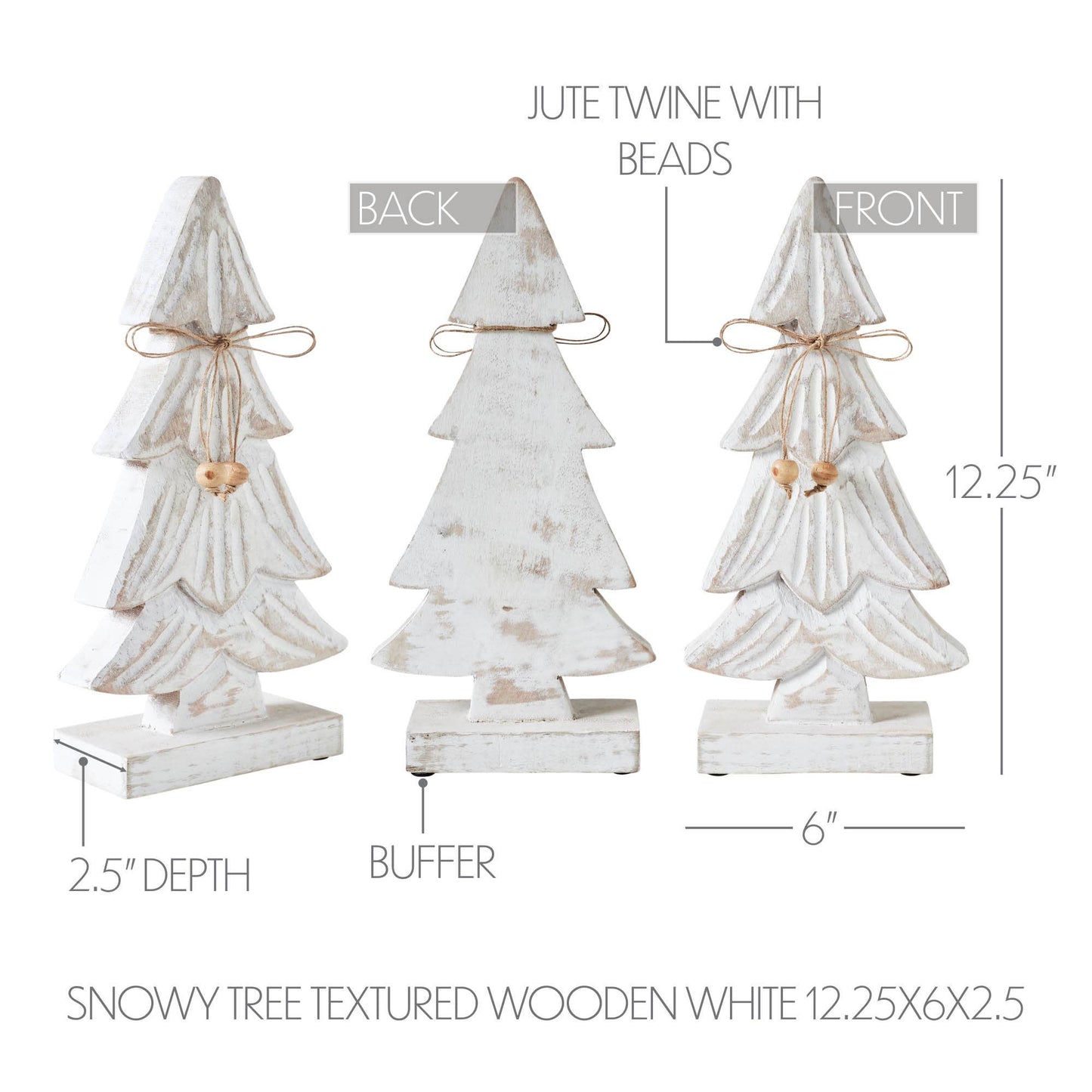 Snowy Tree Textured Wooden White 12.25x6x2.5 - The Country Rabbit Gifts & Décor