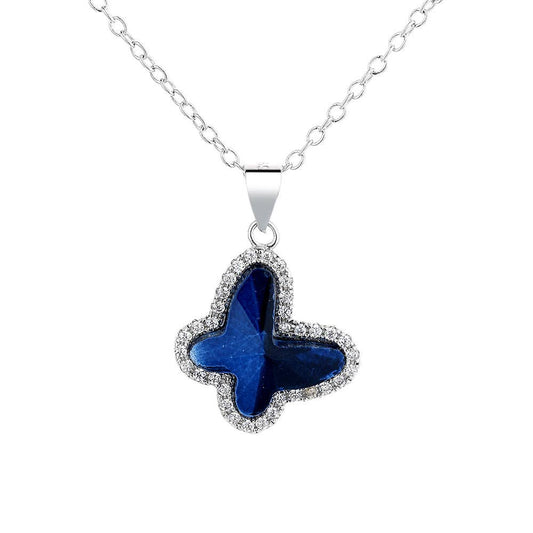 Sterling Silver Halo Butterfly Necklace with Swarovski Crystals - The Country Rabbit Gifts & Décor