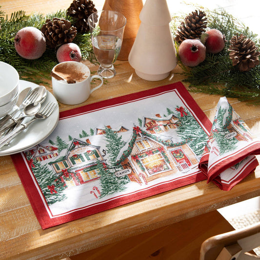 Storybook Christmas Village Holiday Napkin Set of 4 - 17x17 - The Country Rabbit Gifts & Décor