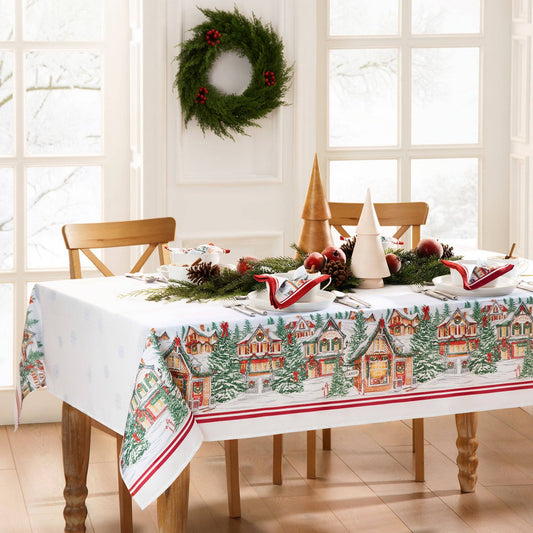 Storybook Christmas Village Holiday Tablecloth - 60x120 - The Country Rabbit Gifts & Décor