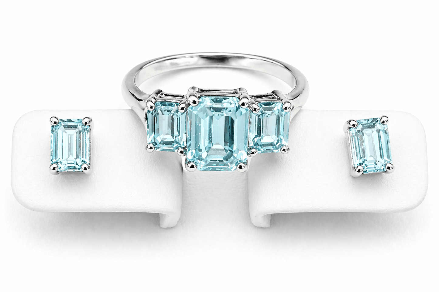 Swarovski Aqua Blue Crystal Ring & Studs Handmade Set - The Country Rabbit Gifts & Décor