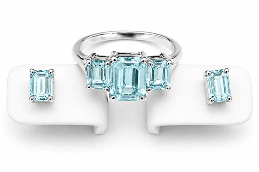 Swarovski Aqua Blue Crystal Ring & Studs Handmade Set - The Country Rabbit Gifts & Décor