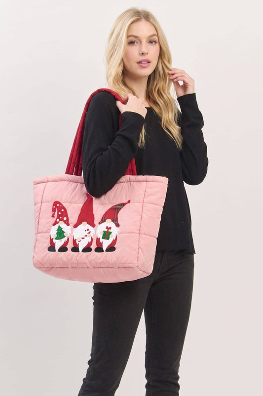 Three Gnomes Quilted Puffer Tote Bag - The Country Rabbit Gifts & Décor