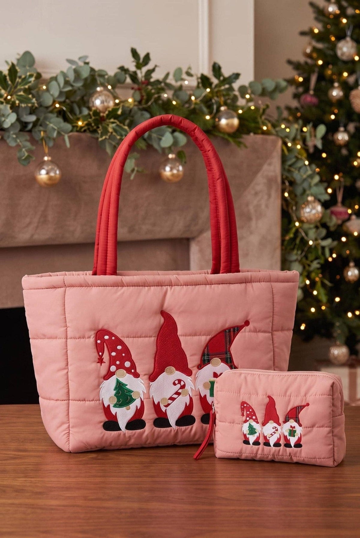 Three Gnomes Quilted Puffer Tote Bag - The Country Rabbit Gifts & Décor