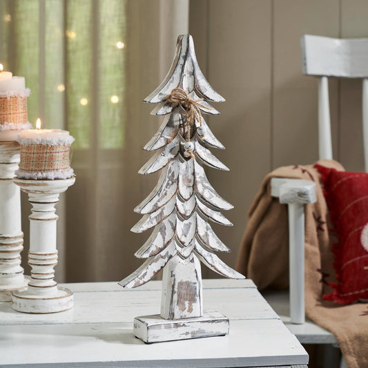 Timber Tidings Distressed White Wooden Tree 17x7.5x2 - The Country Rabbit Gifts & Décor