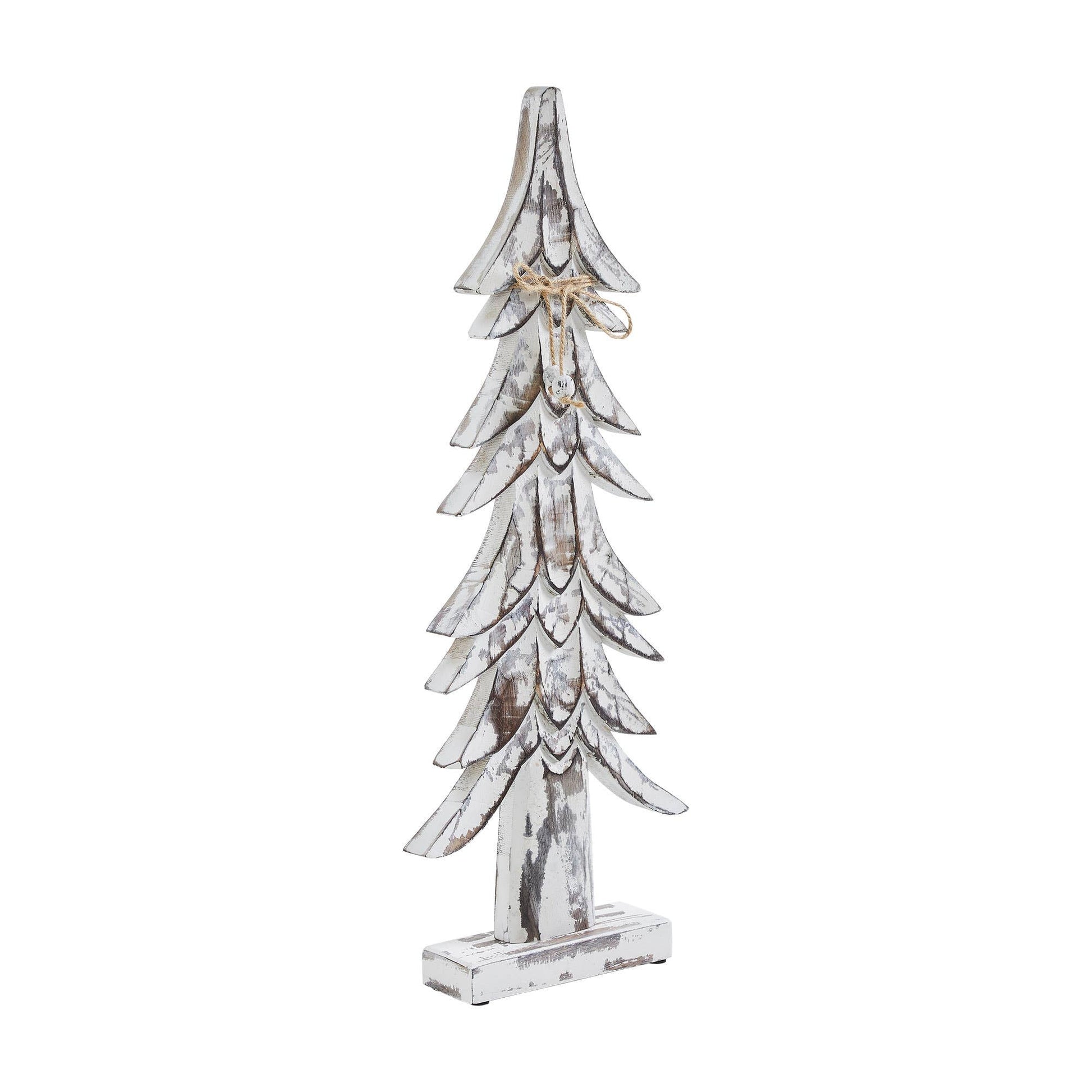 Timber Tidings Distressed White Wooden Tree 21x8.5x2 - The Country Rabbit Gifts & Décor