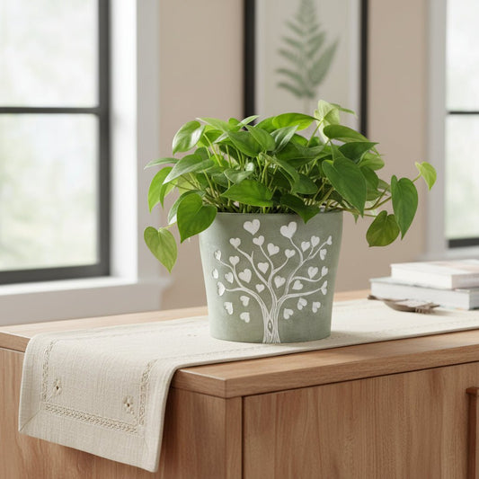 Tree of Life Planter - Engraved White Hearts Design - The Country Rabbit Gifts & Décor