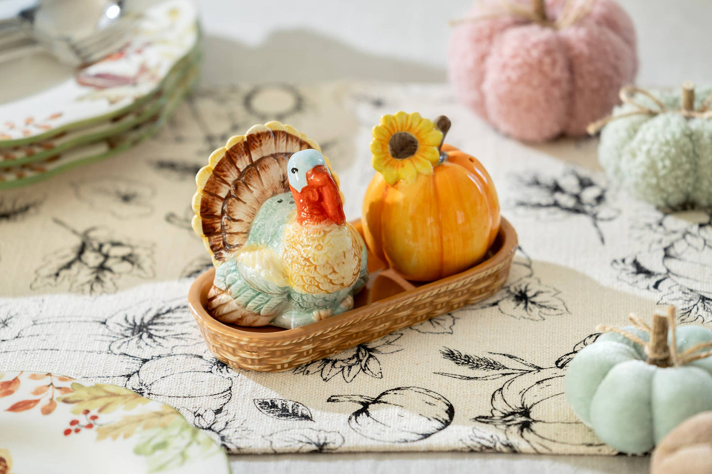Turkey and Pumpkin Salt and Pepper Shaker Set - Gift Boxed - The Country Rabbit Gifts & Décor