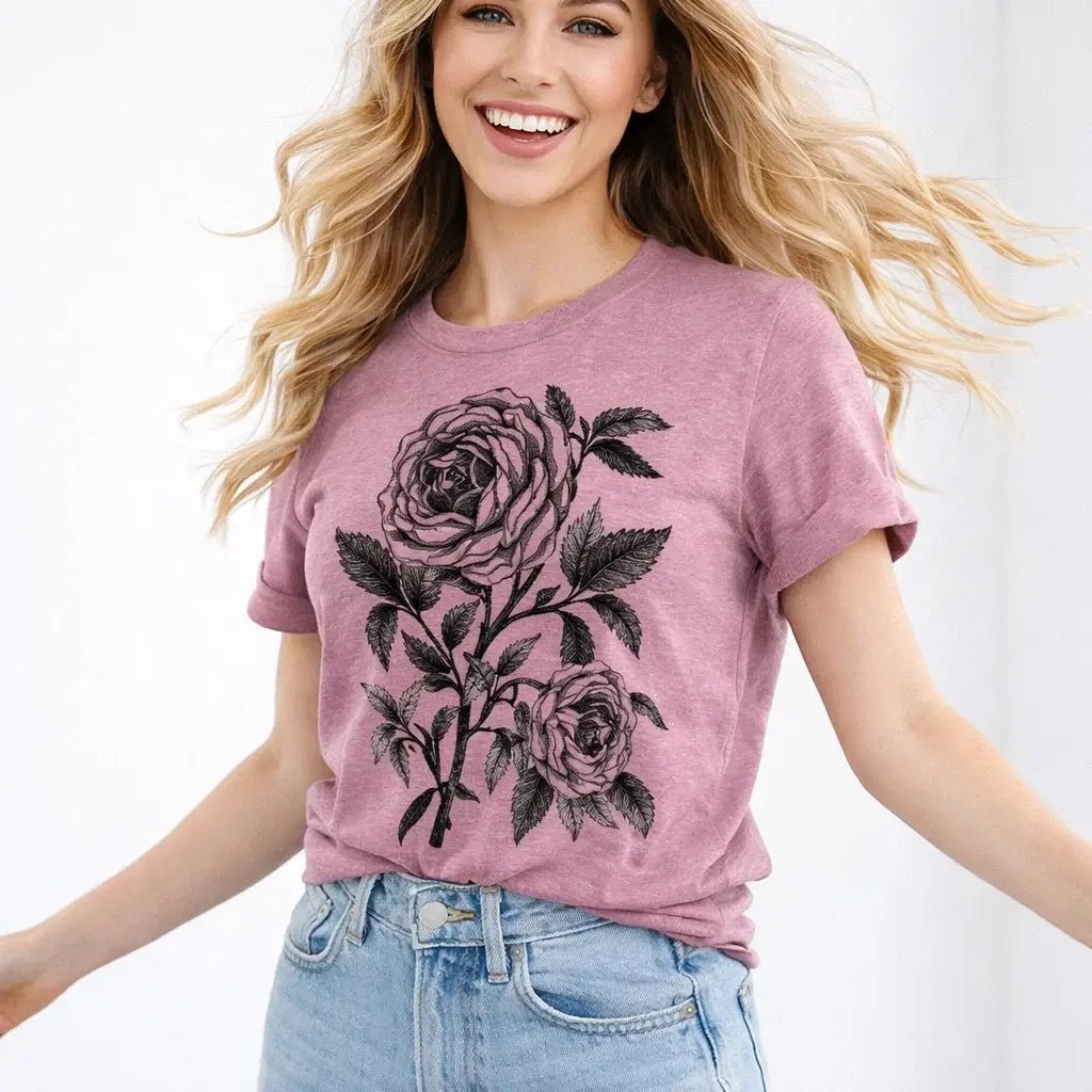 Vintage Floral Roses Graphic Tee, Unisex, Comfortable - The Country Rabbit Gifts & Décor