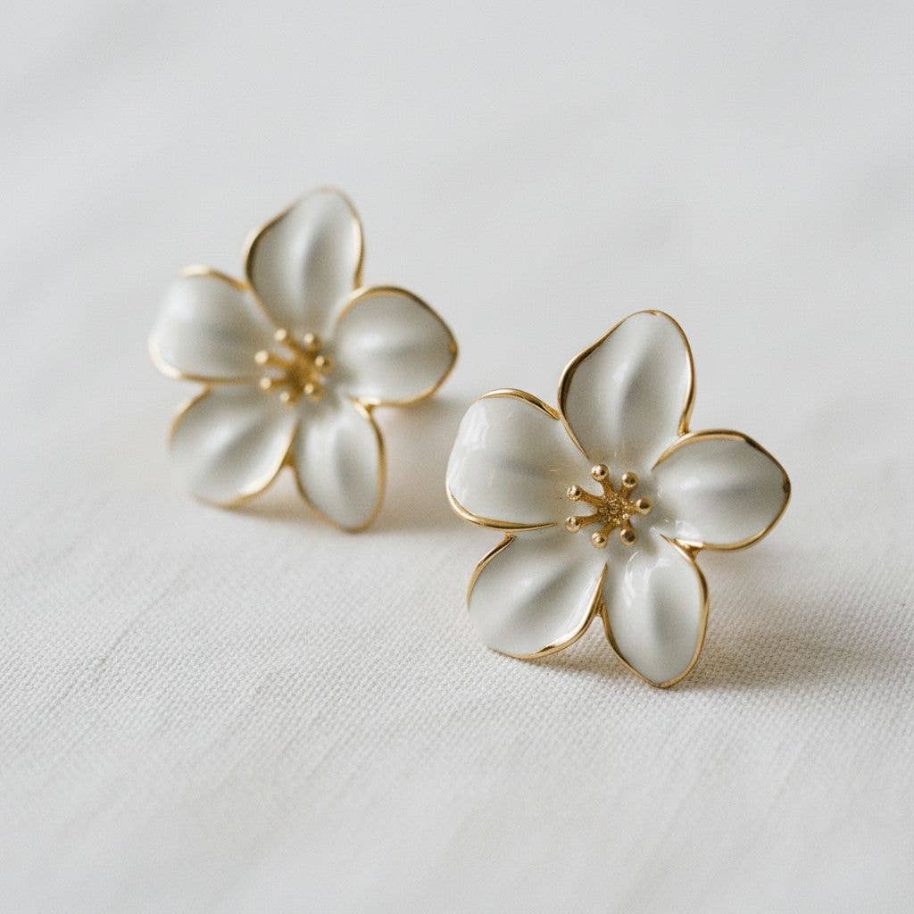 Vintage Inspired Enamel Camellia Stud Earrings - The Country Rabbit Gifts & Décor