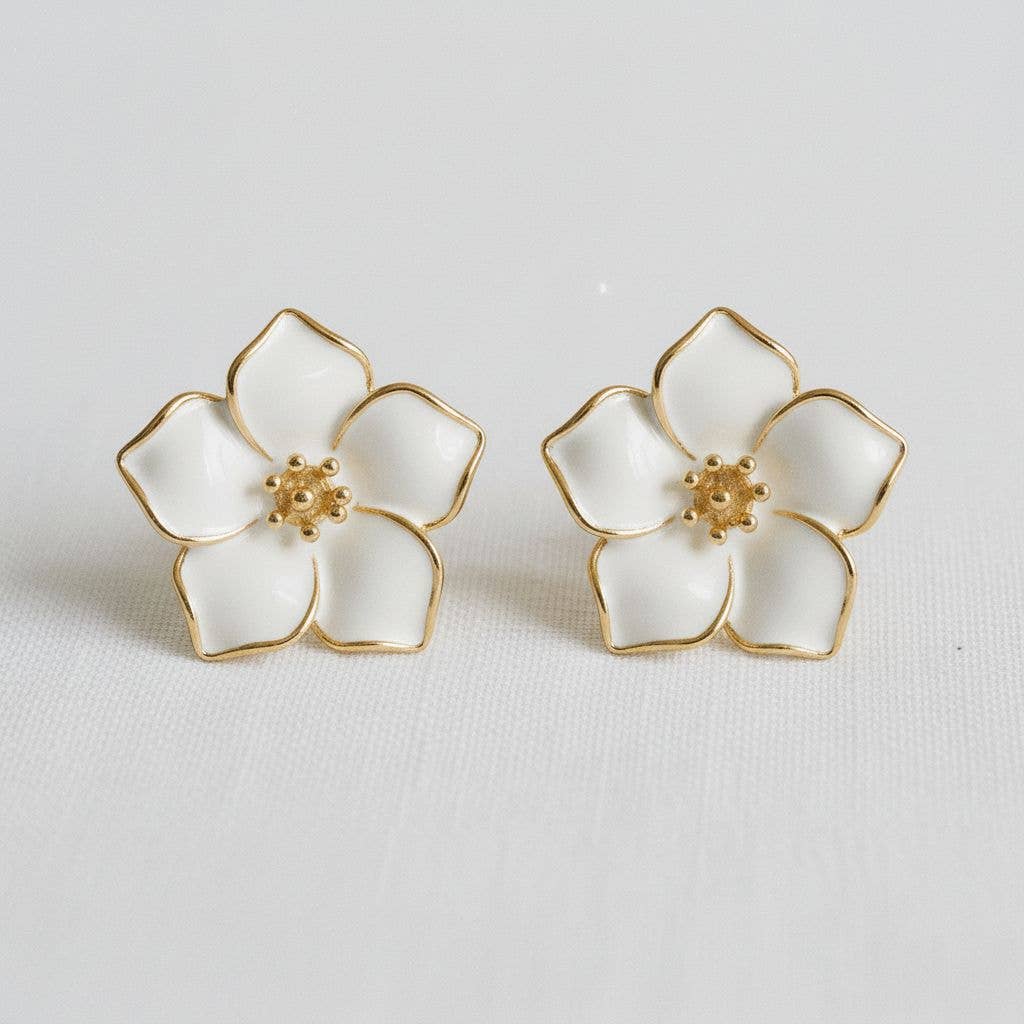 Vintage Inspired Enamel Camellia Stud Earrings - The Country Rabbit Gifts & Décor