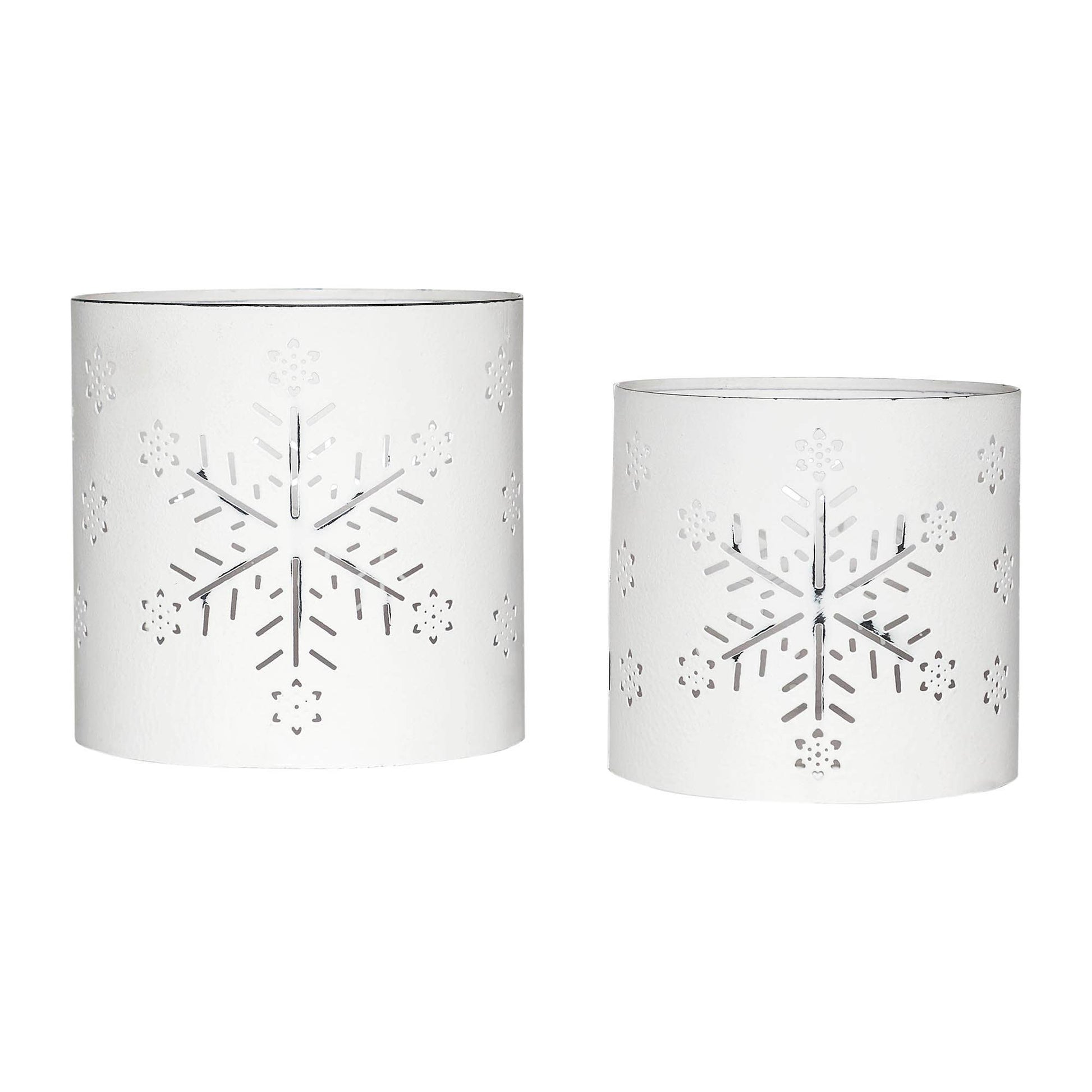 Votive Candle Holders Snowflake Cutouts Antique White Set of 2 - The Country Rabbit Gifts & Décor