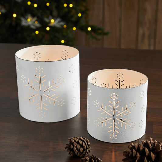 Votive Candle Holders Snowflake Cutouts Antique White Set of 2 - The Country Rabbit Gifts & Décor